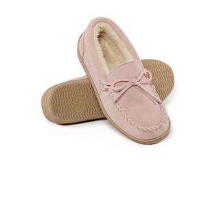 NWOT MY Slippers Blush Pink Suede men foam Sherpa Moccasin Slippers SZ 9